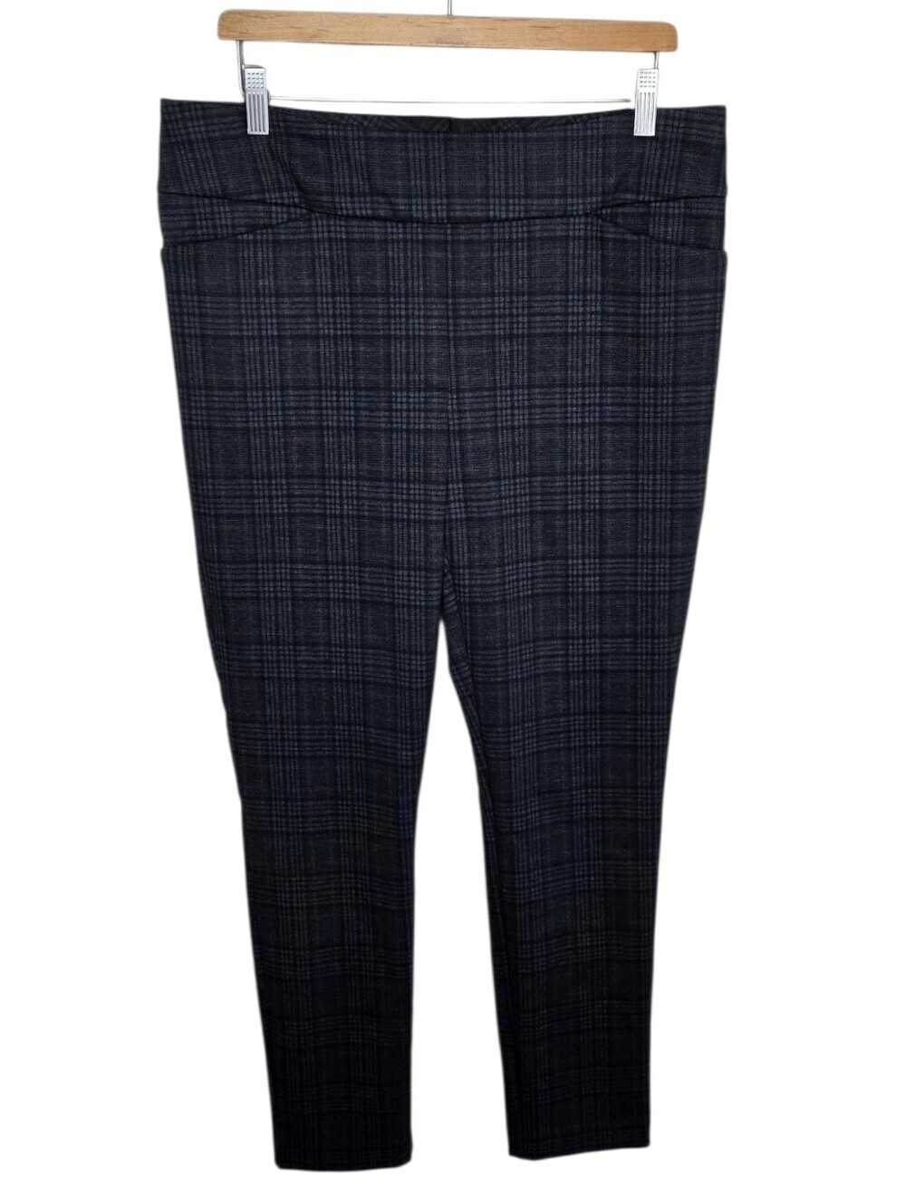 Dalia Gray Black Plaid Pull-On Waist Slim Pants Size Large Fall Office Work